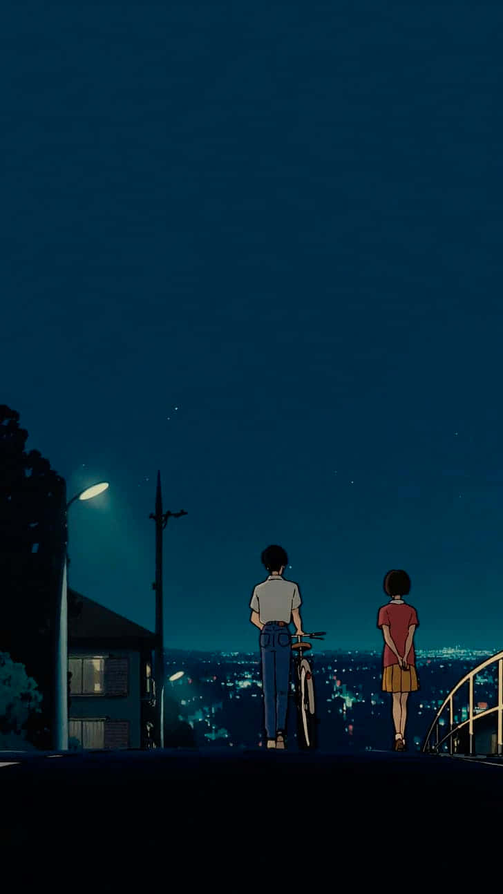 Et romantisk øjeblik mellem to animekarakterer Wallpaper