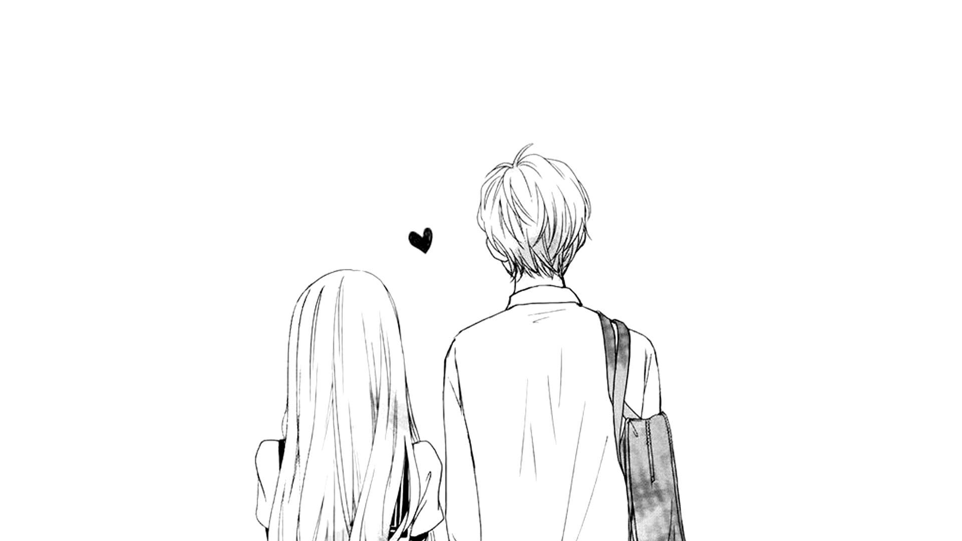 Aesthetic Couple Drawing In White Wallpaper