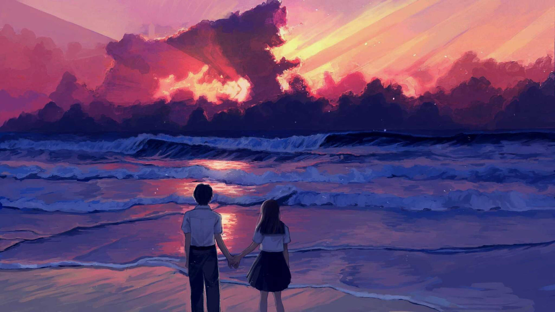 Aesthetic Couple In Wavy Sea Picture