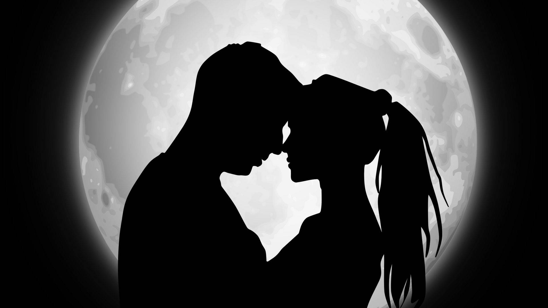 Aesthetic Couple Kissing In Full Moon Wallpaper
