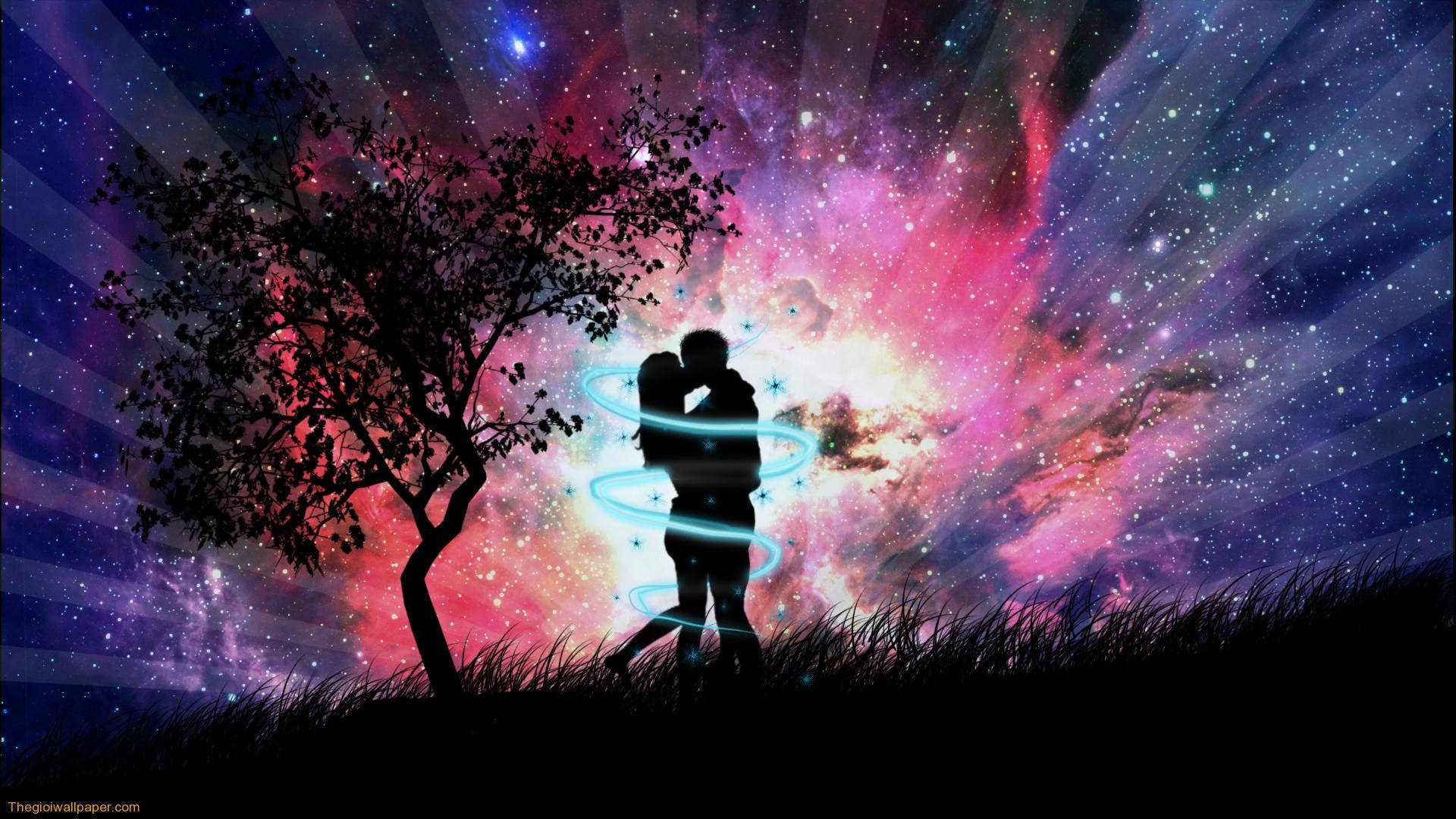Aesthetic Couple Kissing In Tree Wallpaper