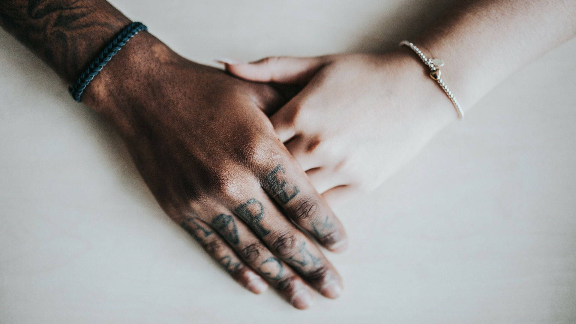 Aesthetic Couple's Hand In White Wallpaper