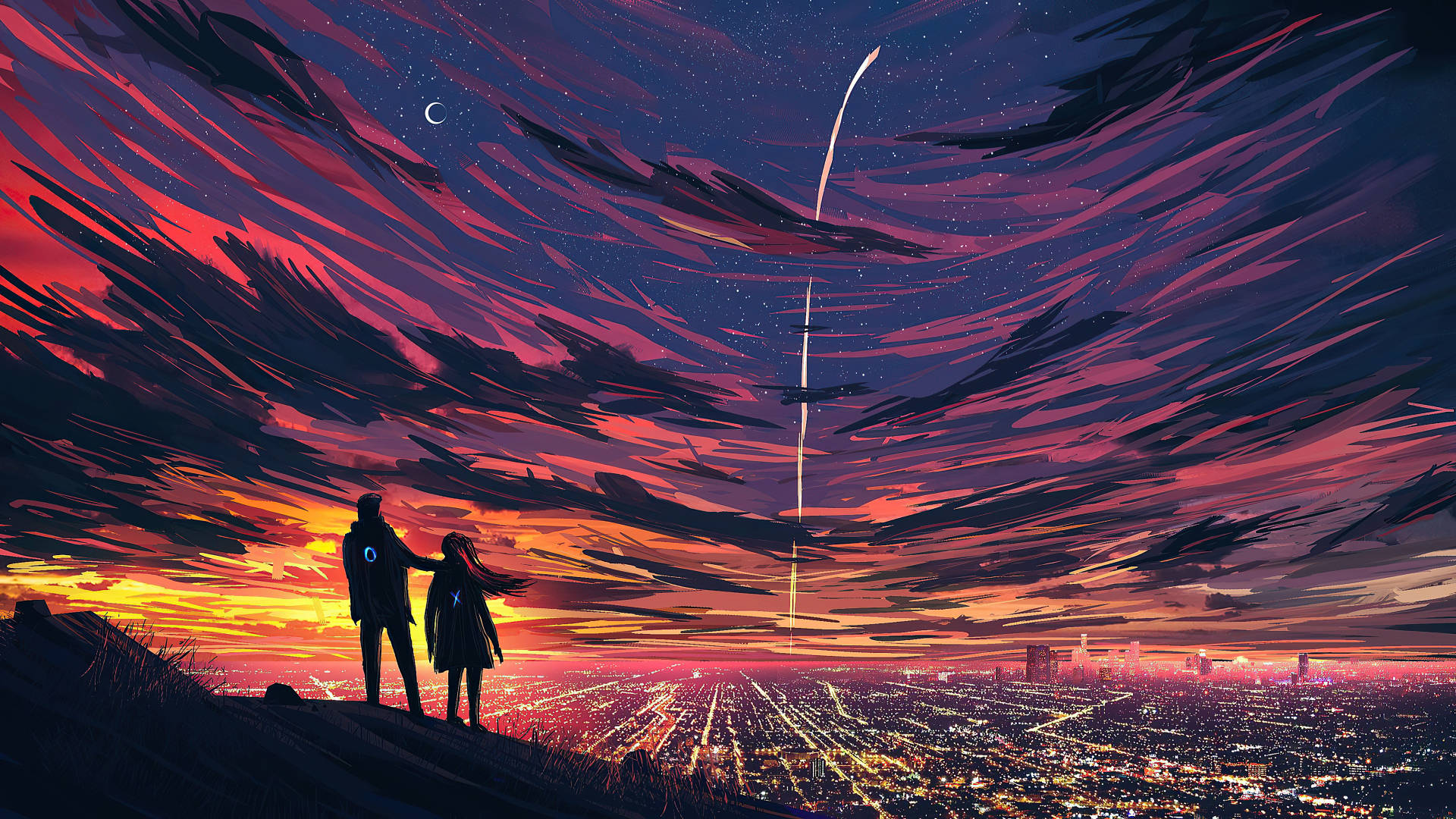 Aesthetic Couple With Cityscape Wallpaper