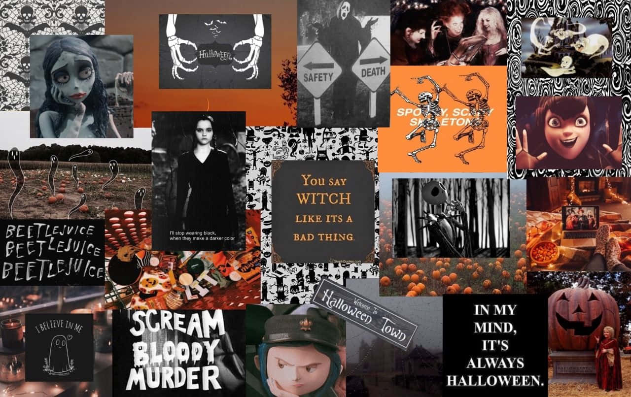 Movie Characters Collage Aesthetic Creepy Halloween Background
