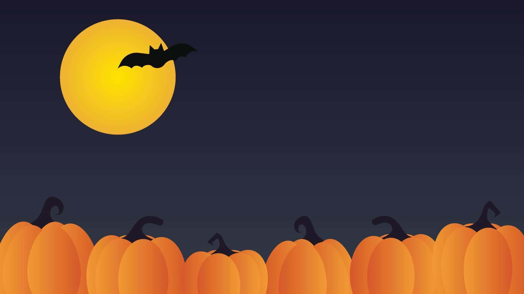 Fondoestetico Di Halloween Inquietante Con Pipistrello Che Vola Sopra Le Zucche