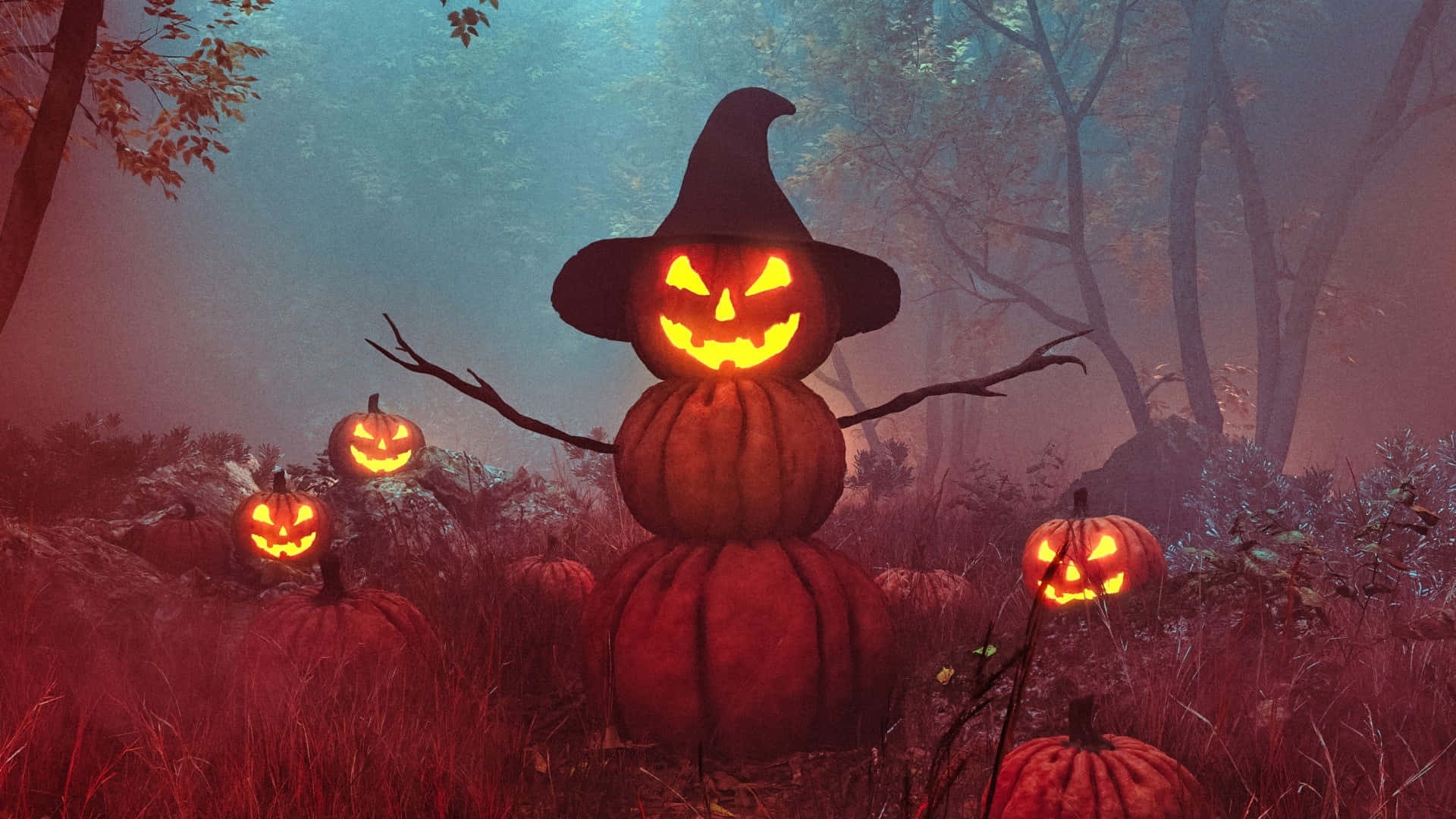 Ondskabsfuld græskar skræmmebillede æstetisk uhyggelig Halloween baggrund