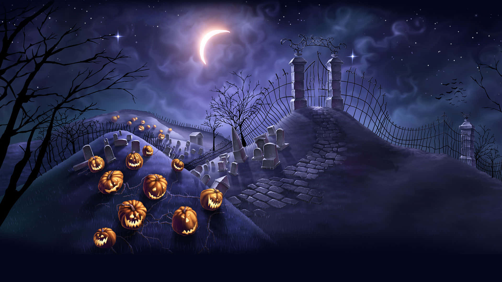 Sfondoestetico Spaventoso Di Graveyard Hill Per Halloween