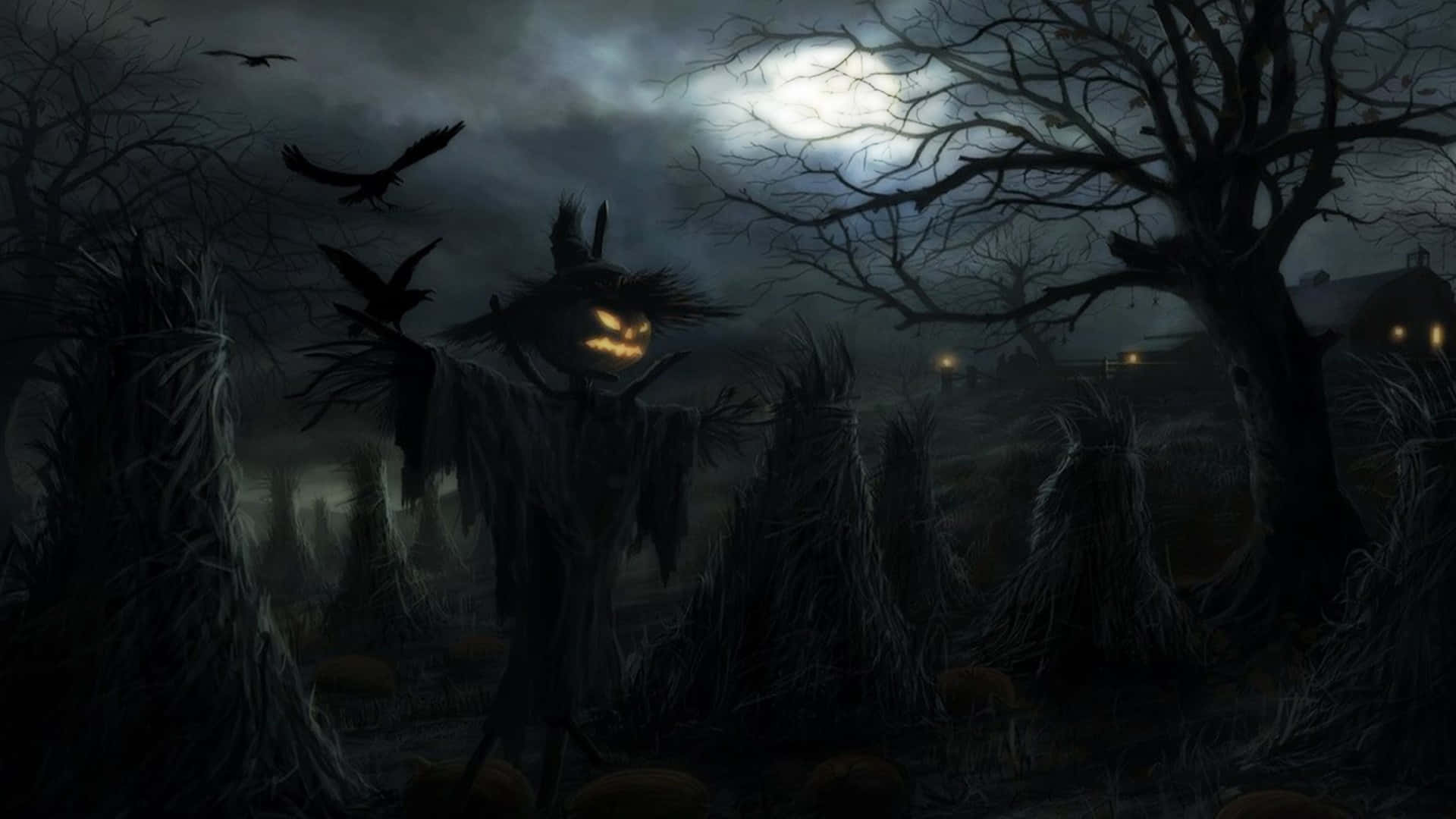 Läskigpumpa, Skrämmande Fågelskrämma, Estetiskt Obehaglig Halloween-bakgrund.
