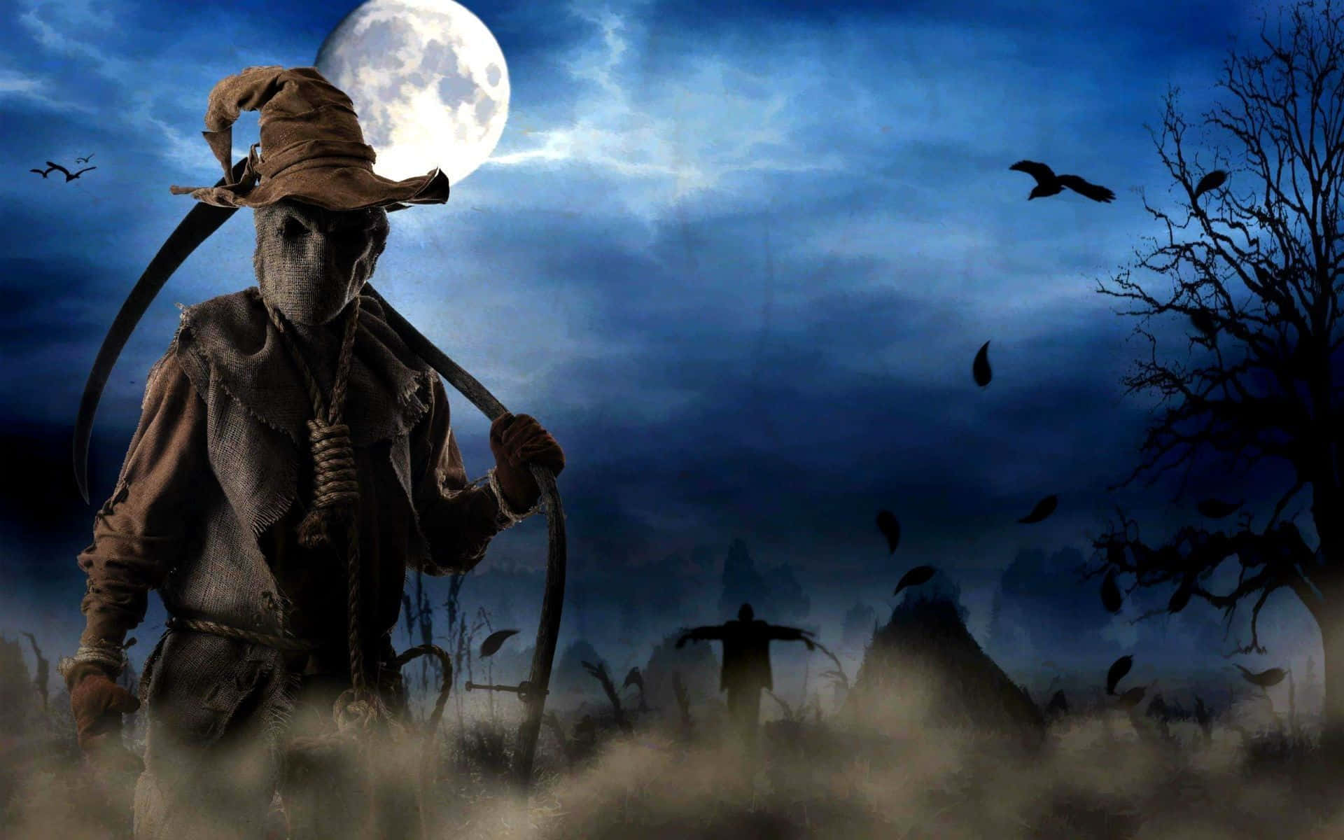 Grimme Reaper Scarecrow Æstetisk Creepy Halloween Baggrund.