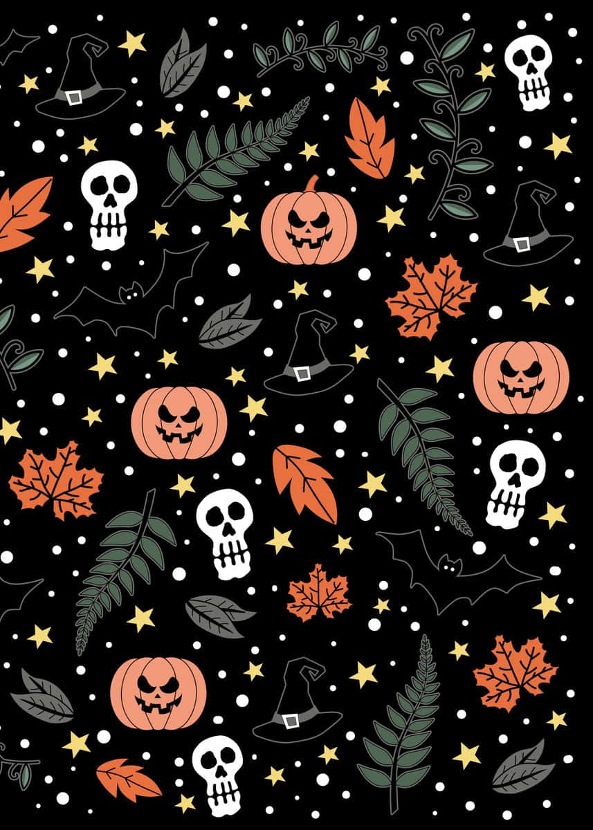 Aesthetic Creepy Halloween Motifs With Stars Background