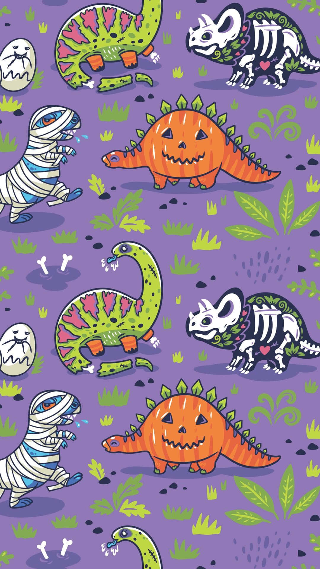 Aesthetic Cute Halloween Dinosaurs Vector Art Wallpaper