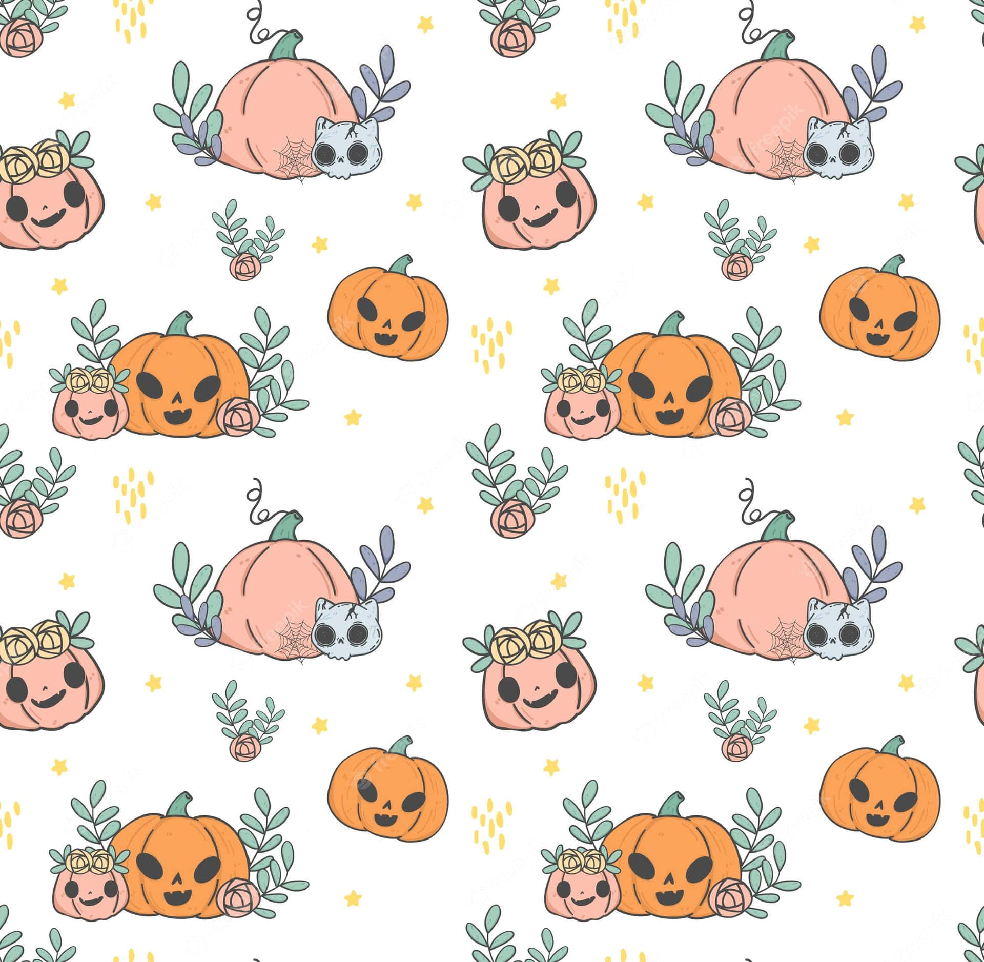 Aesthetic Cute Halloween Jack O'Lantern Doodle Wallpaper