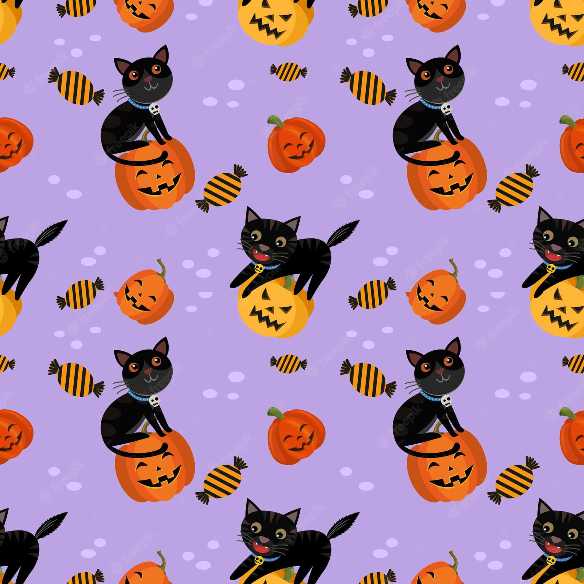 Aesthetic Cute Halloween Pumpkin And Black Cat Wallpaper