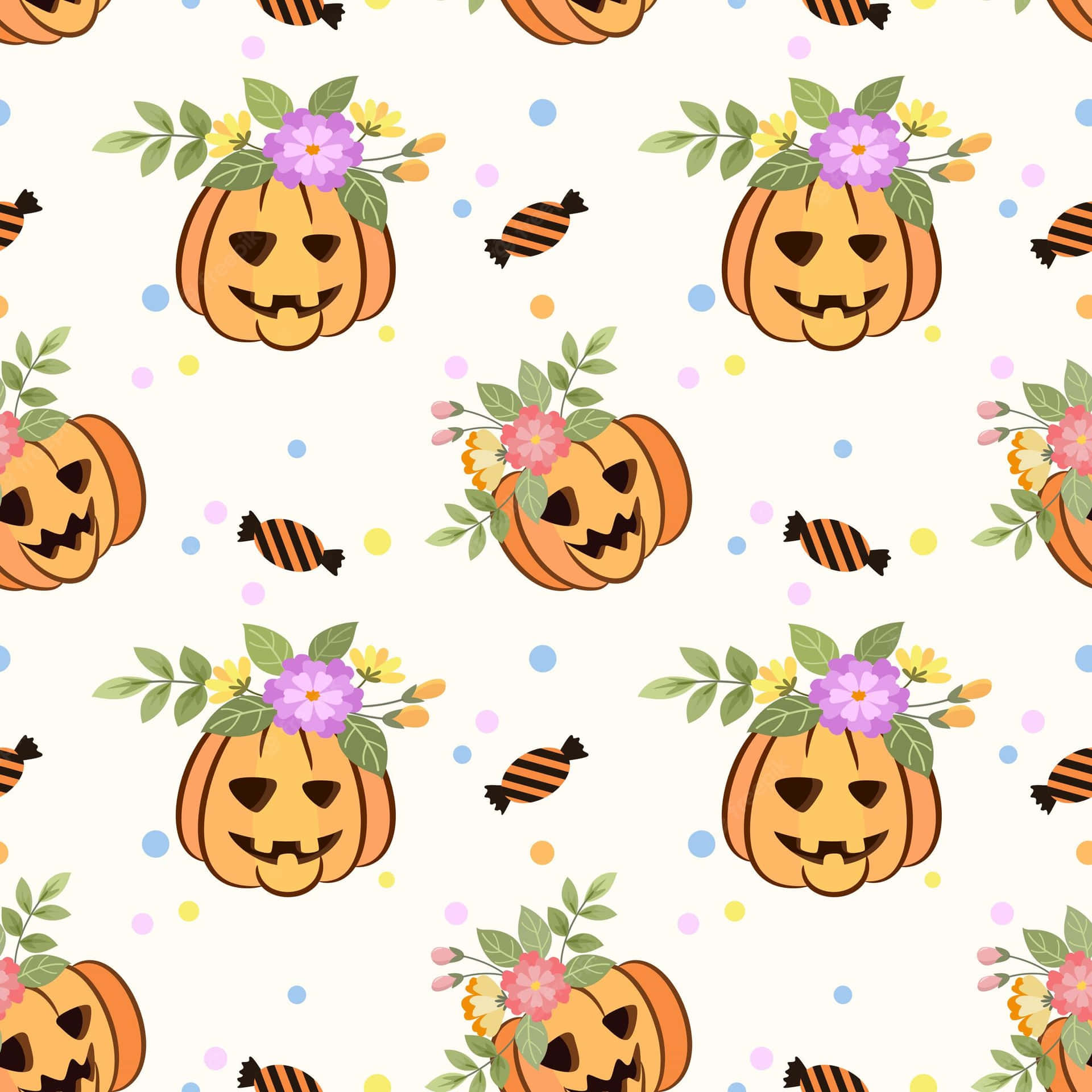 Aesthetic Cute Halloween Pumpkin Flowers Wallpaper
