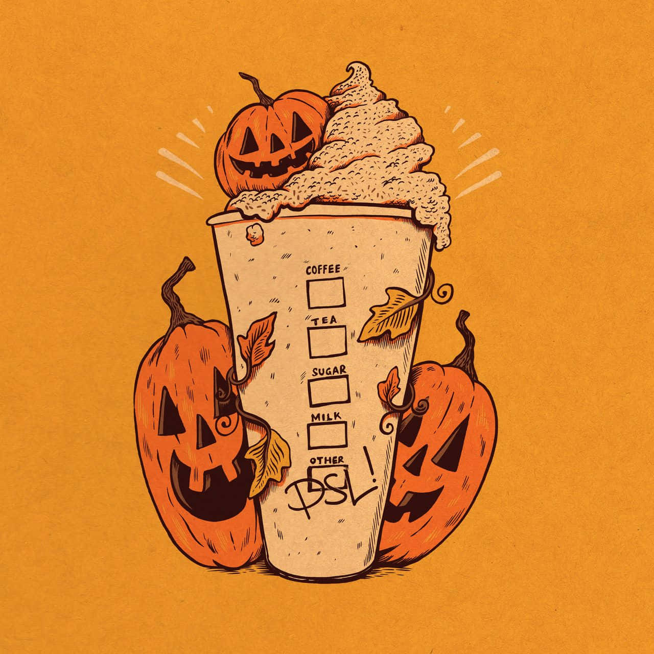 Aesthetic Cute Halloween Pumpkin Spice Latte Wallpaper