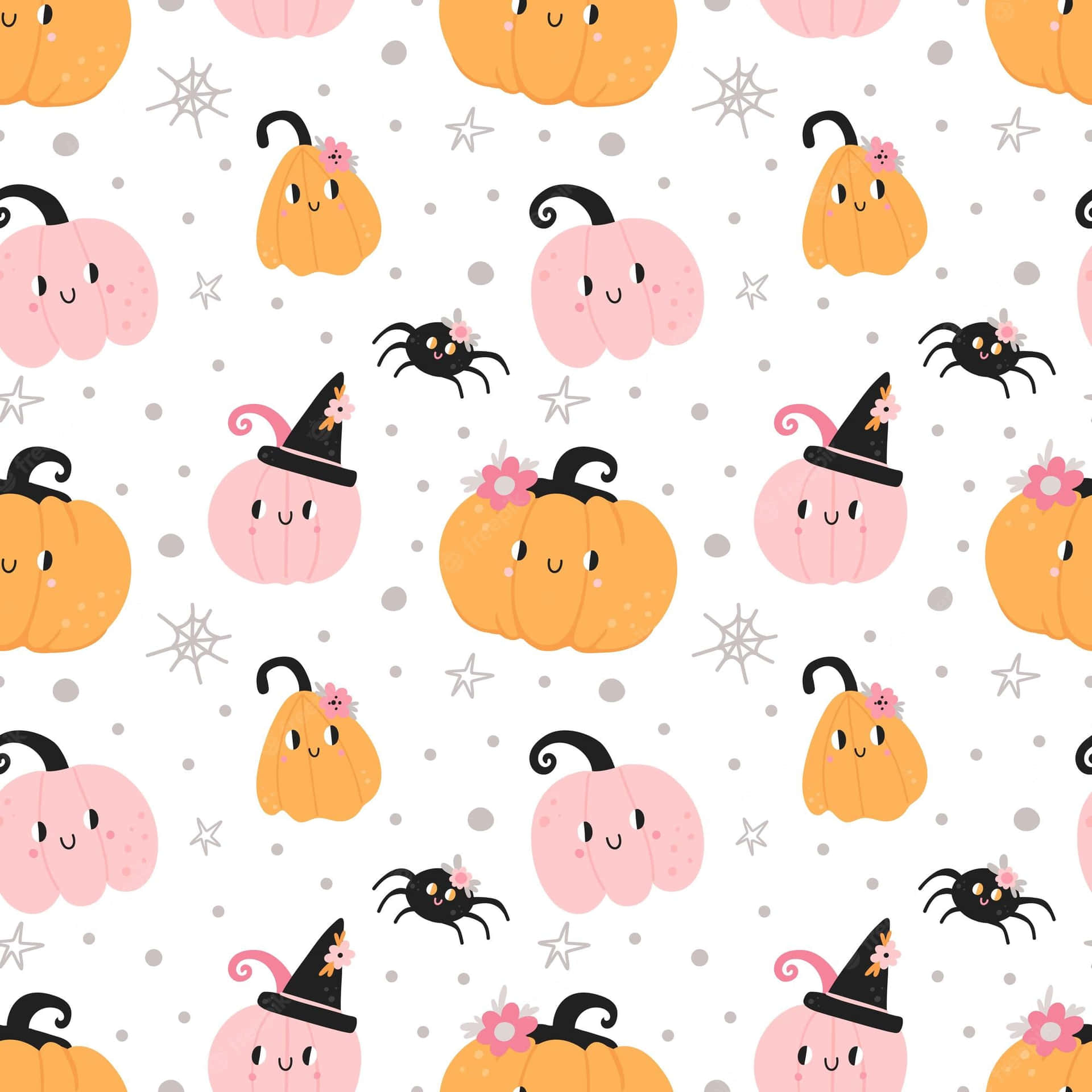 Aesthetic Cute Halloween Pumpkins Orange And Pink Wallpaper