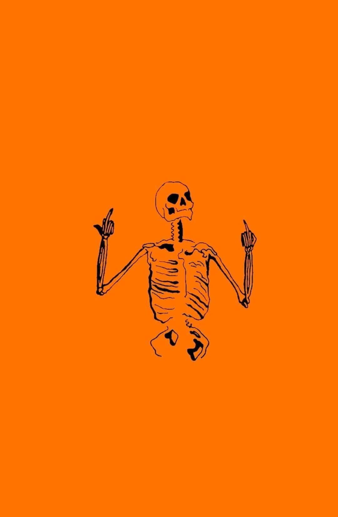 Aesthetic Cute Halloween Skeleton Orange Art Wallpaper
