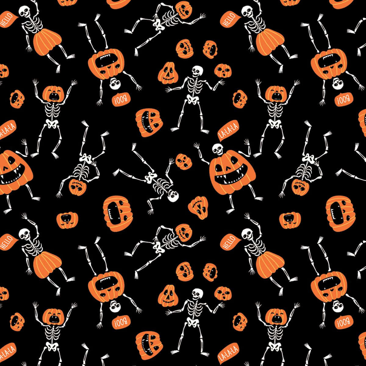 Aesthetic Cute Halloween Skeletons Pumpkins Dance Wallpaper