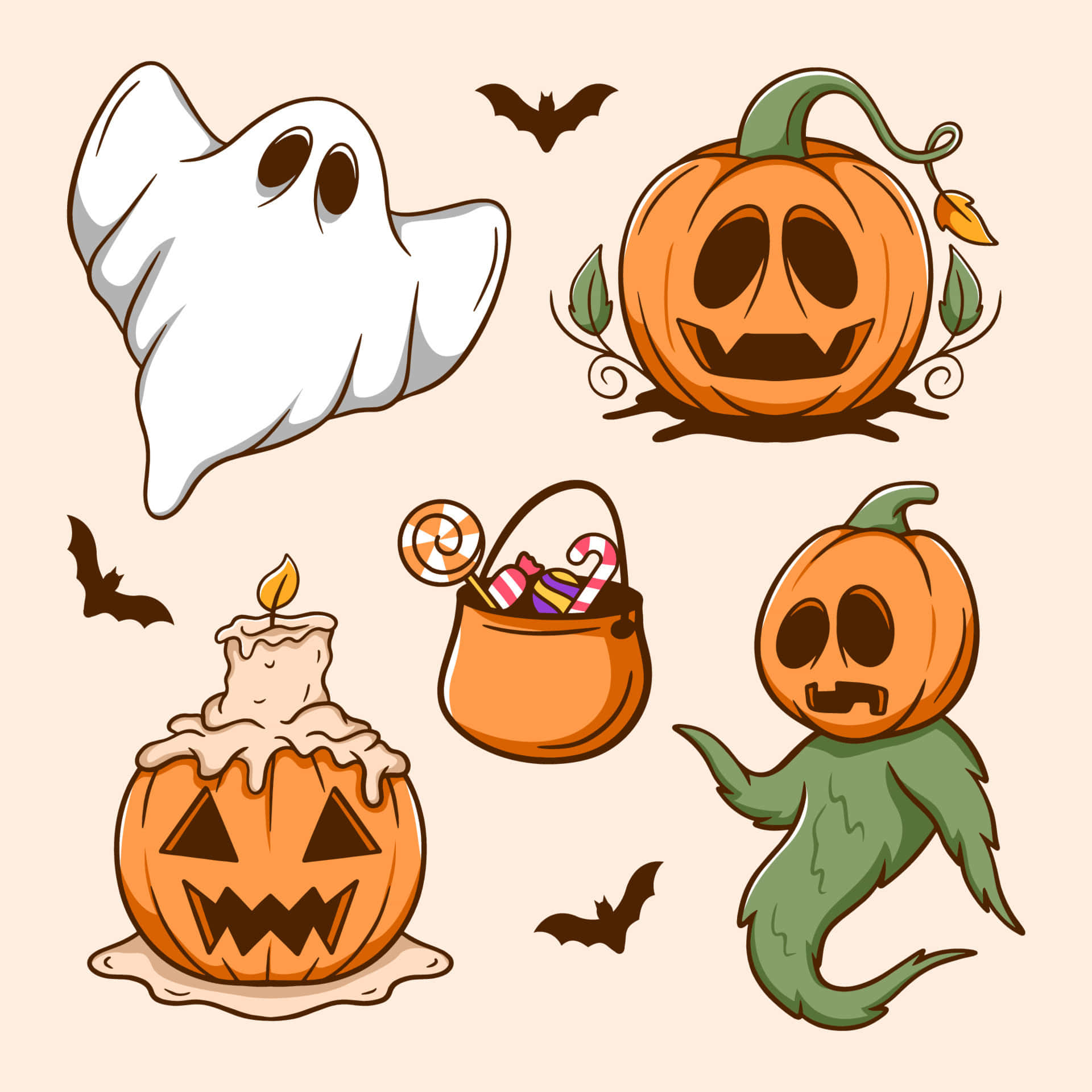 Adhesivosde Halloween Lindos Y Estéticos De Arte Digital. Fondo de pantalla