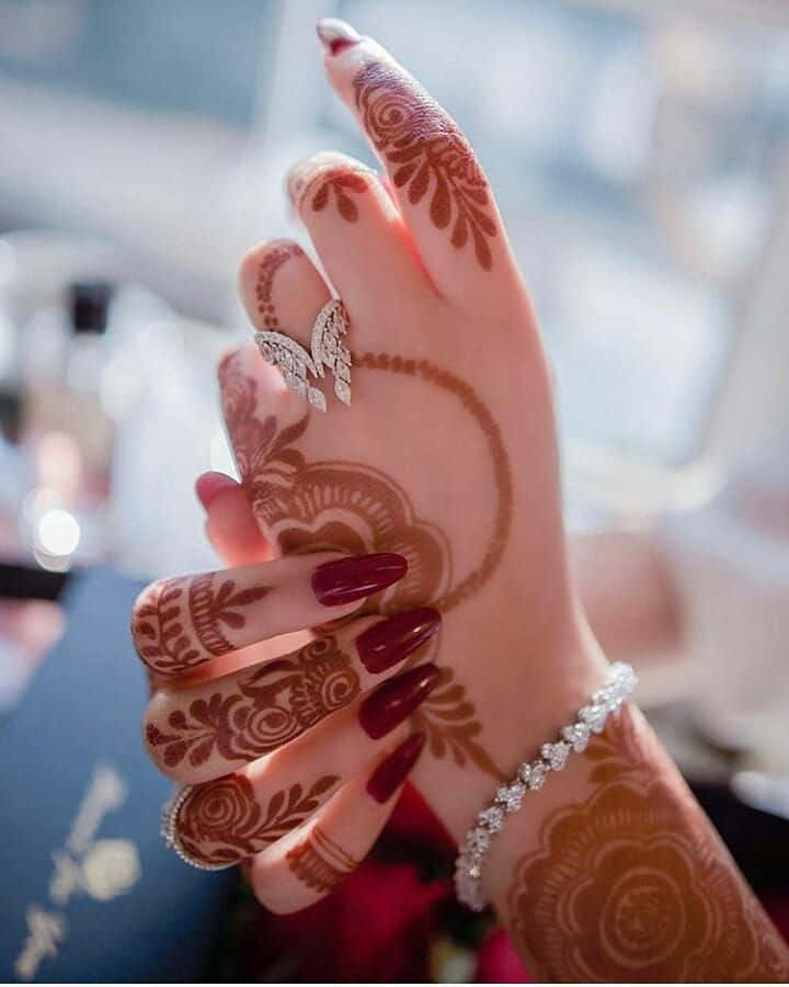 A Woman's Hand With Henna Tattoos On It