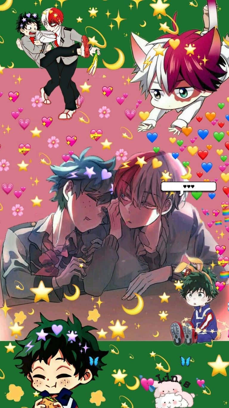A Picture Of Anime Characters With Hearts And Stars Wallpaper