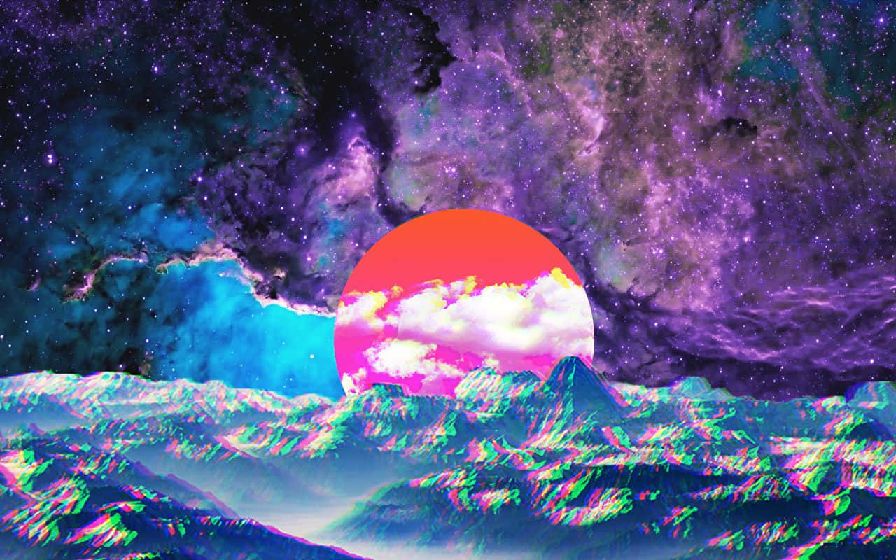 Un'immaginepsichedelica Colorata Di Un Sole E Nuvole