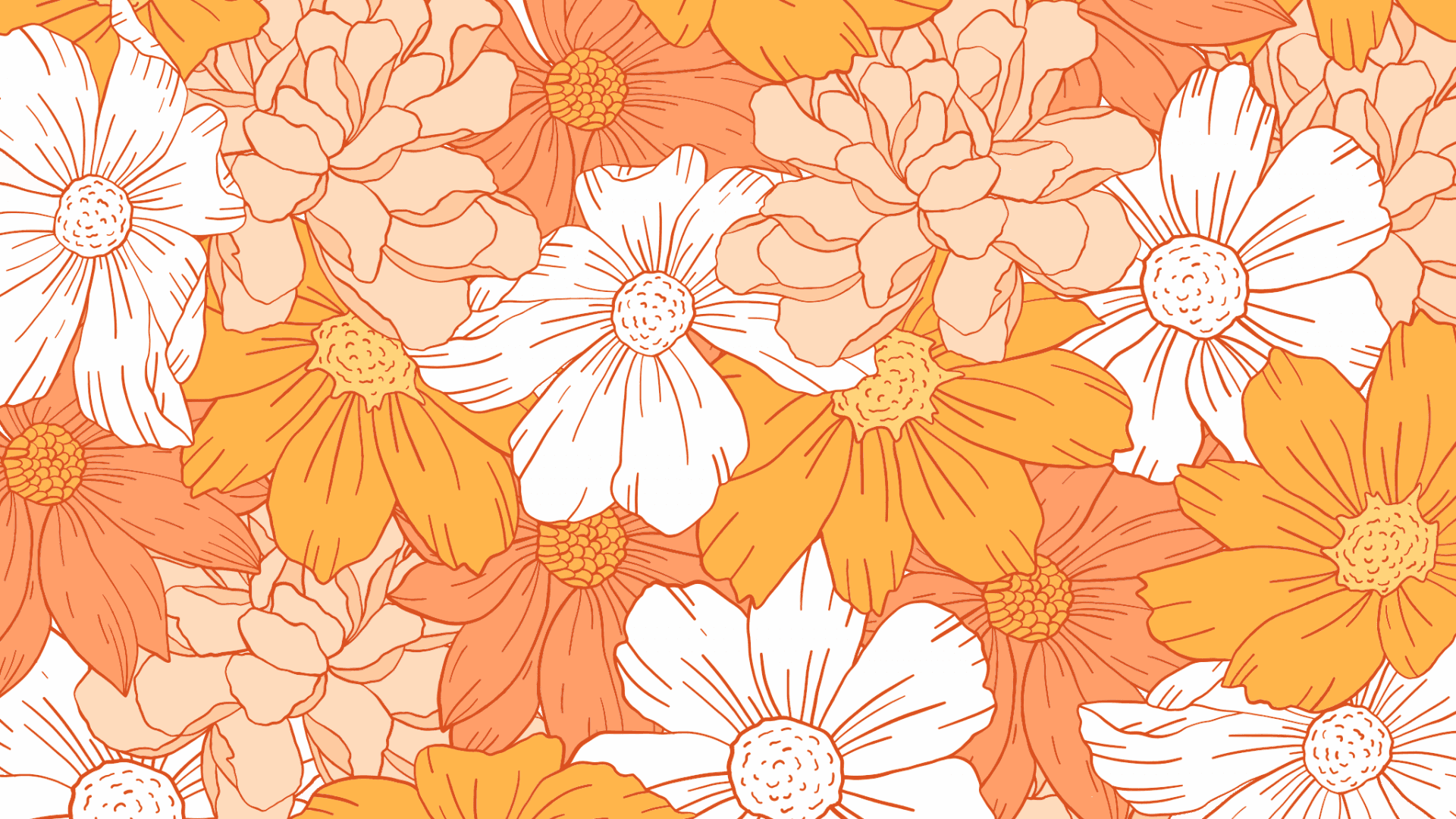 Ettblommigt Mönster Med Orange Och Vita Blommor