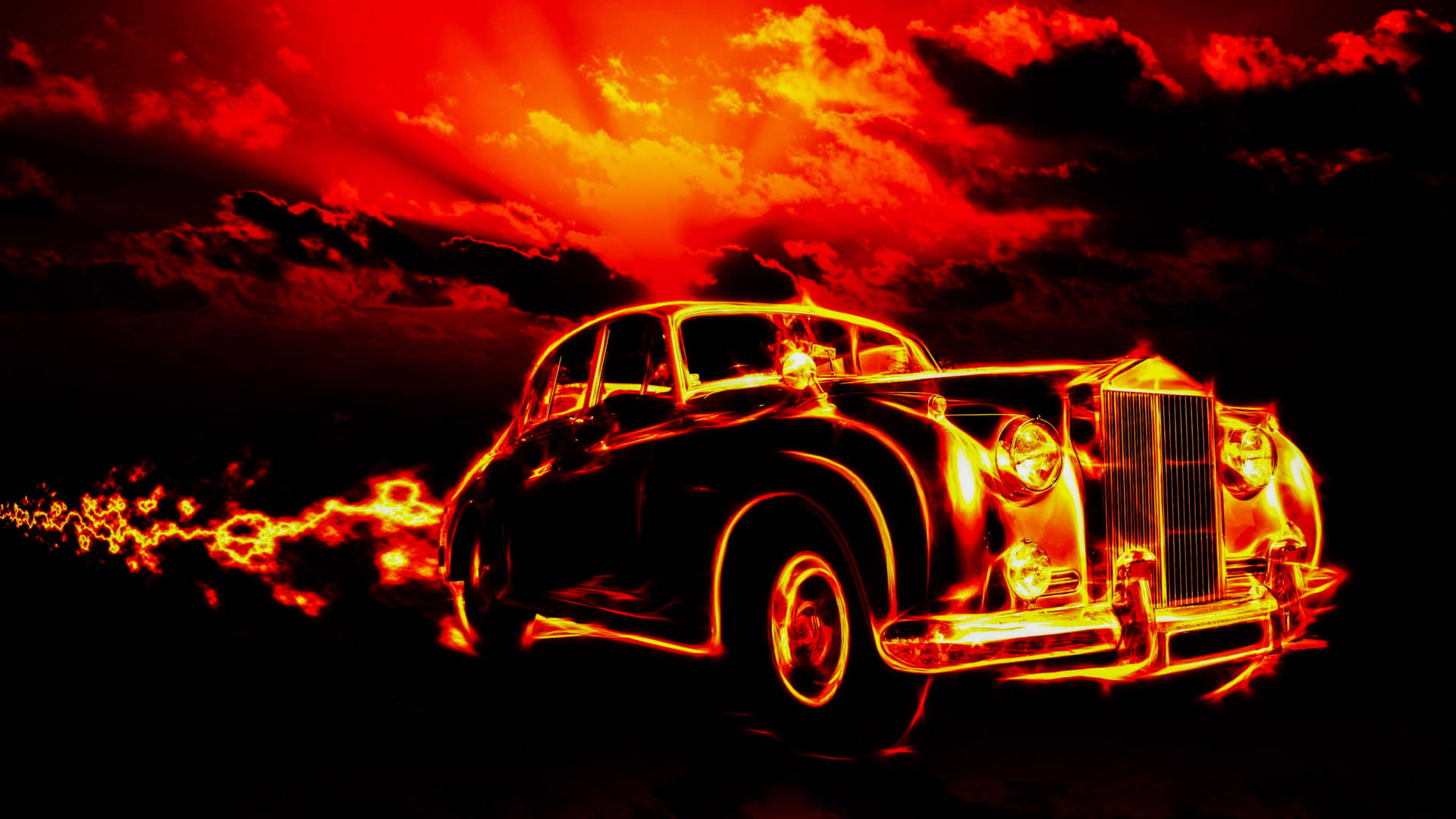 Aesthetic Desktop Fiery Rolls Royce Background