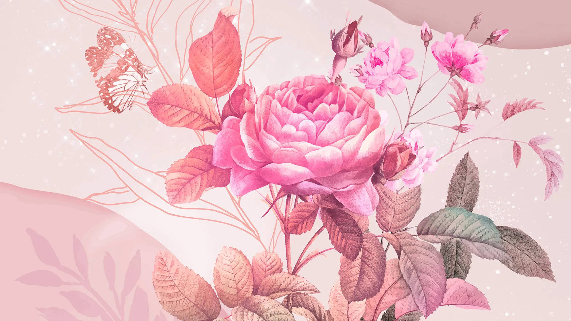 Aesthetic Desktop Rose Painting Wallpaper