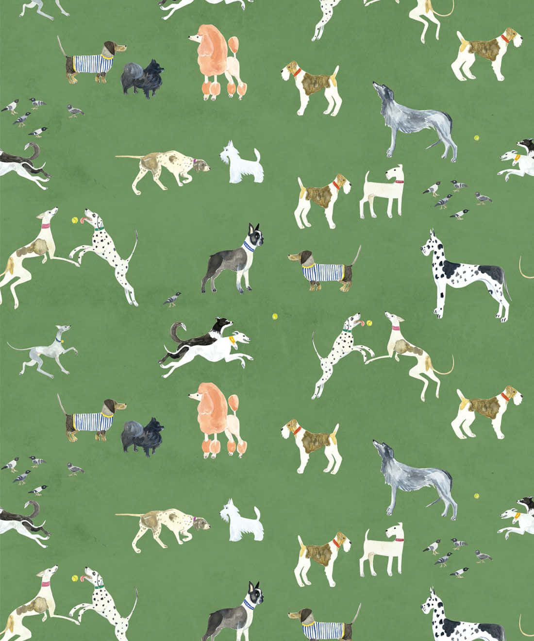 A Green Background With Many Dogs On It