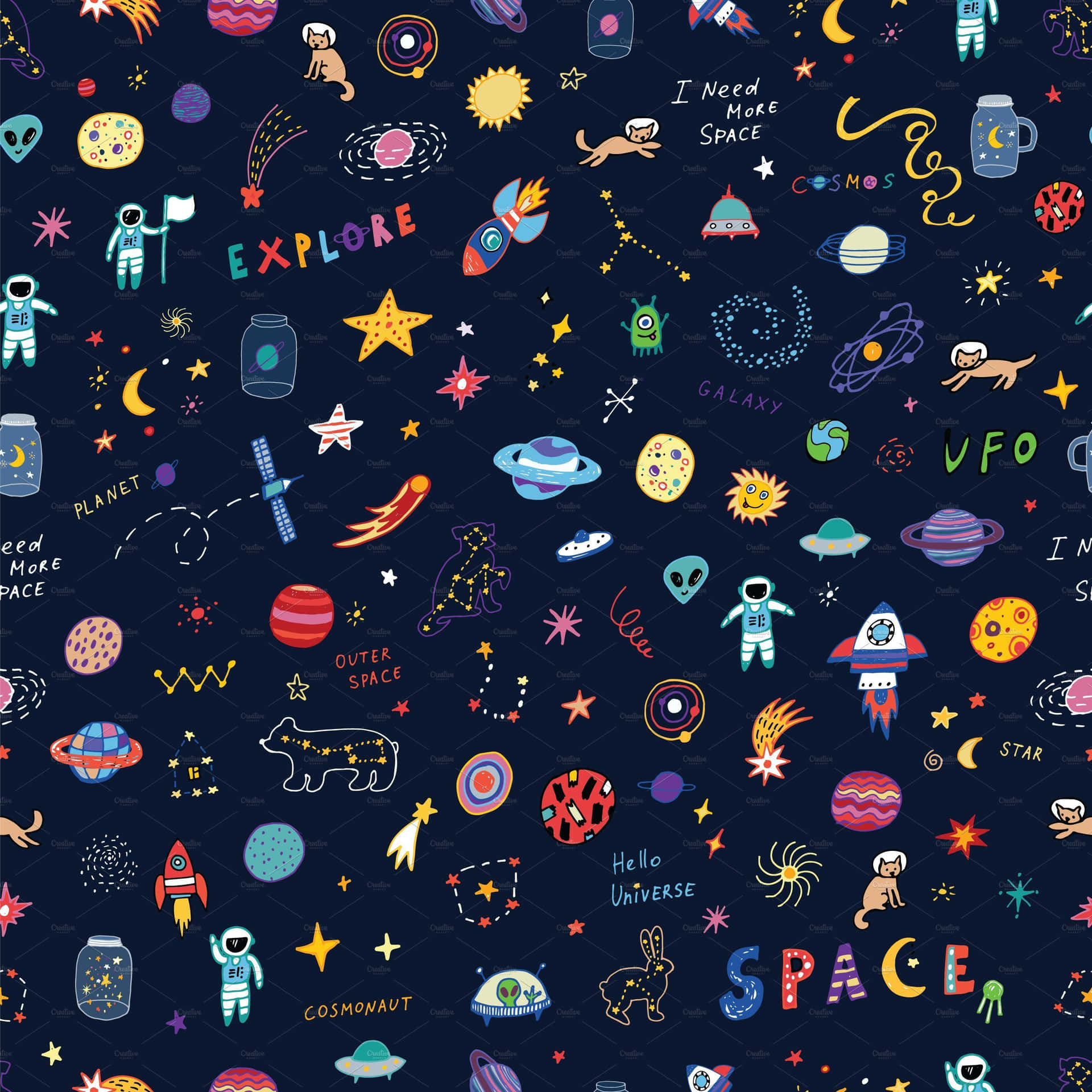 A bright and vibrant array of aesthetic doodles Wallpaper