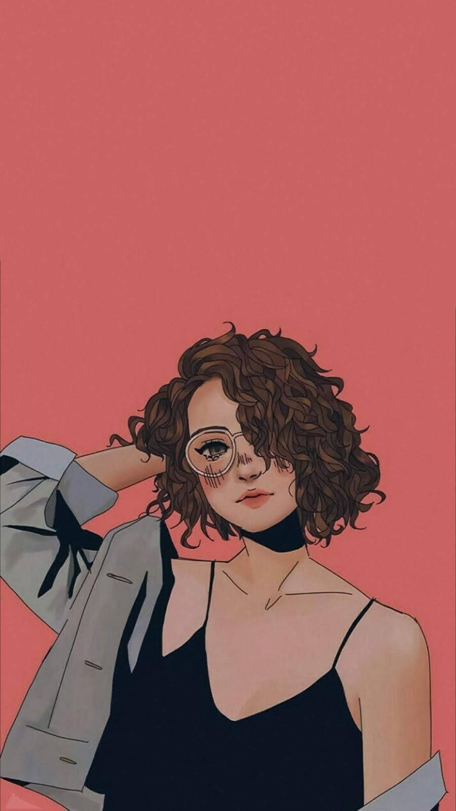 Aesthetic Drawing Curly Haired Girl Wallpaper