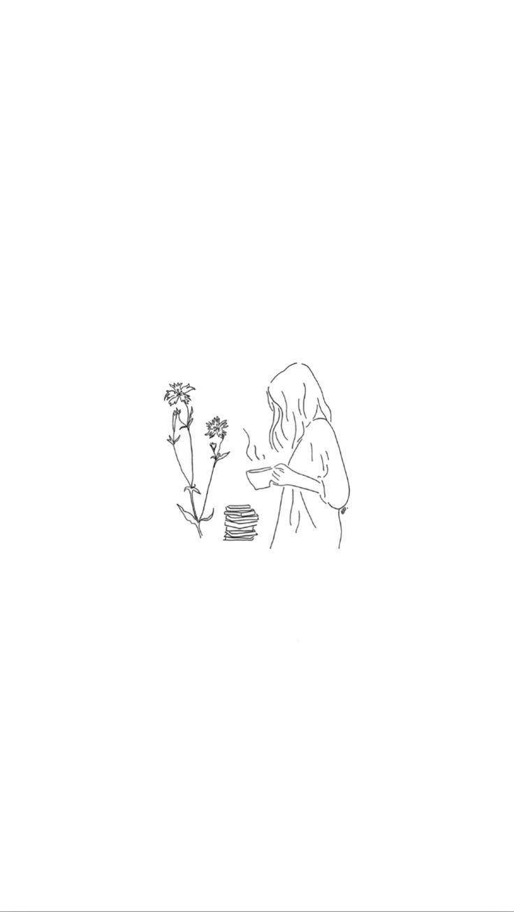 Aesthetic Drawing Girl With Coffee