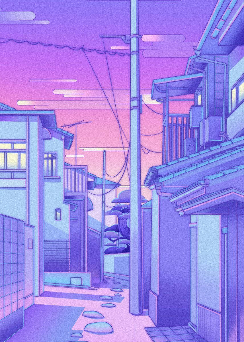 Aesthetic Drawing Of Japanese Village Wallpaper