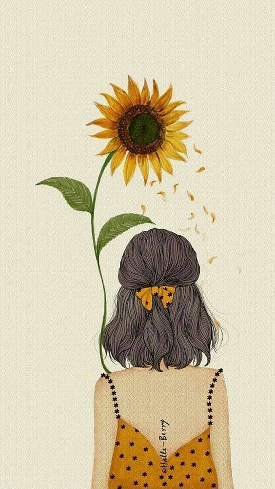 Aesthetic Drawing Sunflower Girl Wallpaper