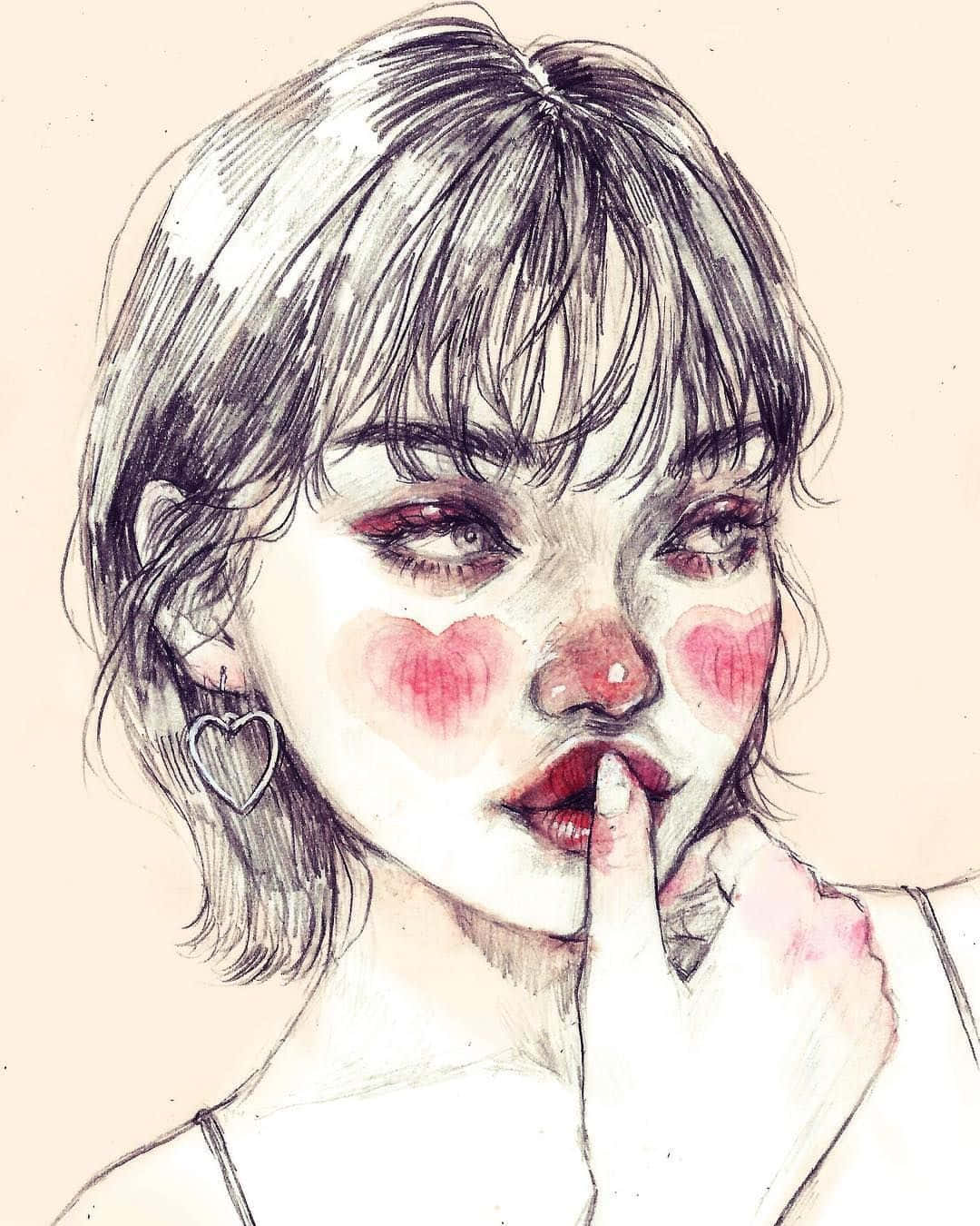 A Drawing Of A Girl With Pink Lips