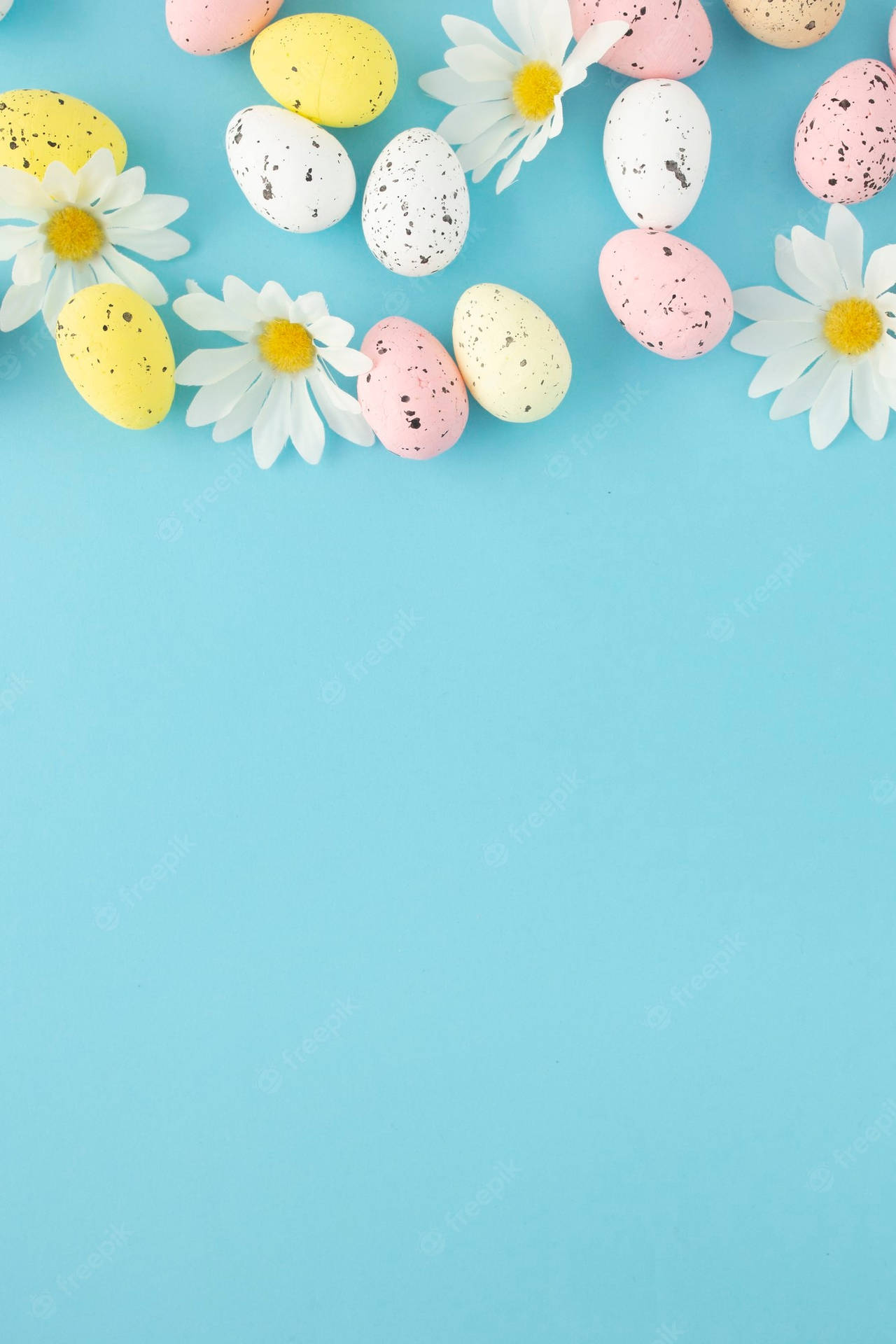 Colorful Easter Eggs On Blue Background Wallpaper