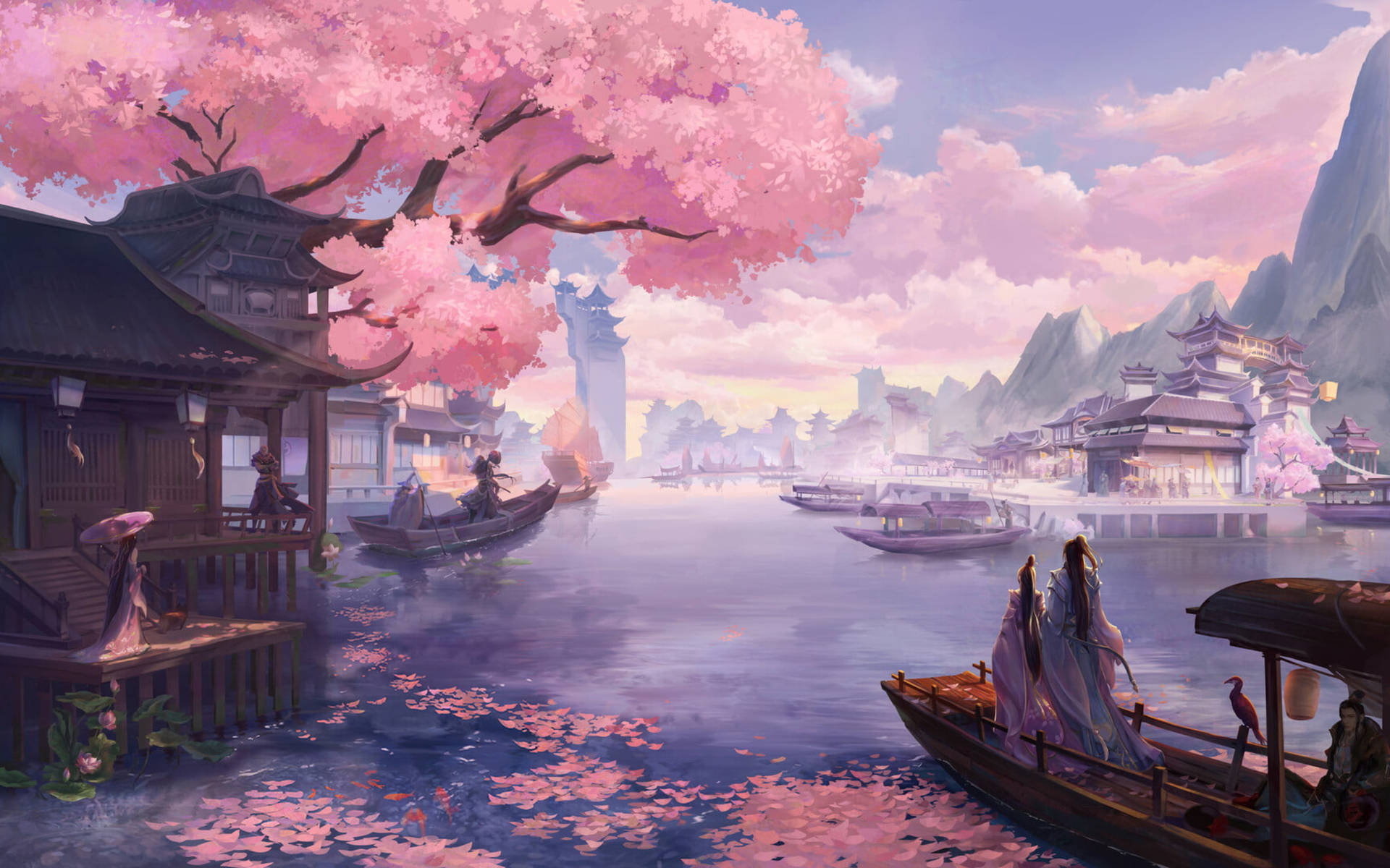 Aesthetic Fall Sakura Blossoms Art Picture