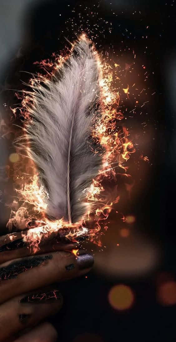 Aesthetic White Feather On Fire Wallpaper