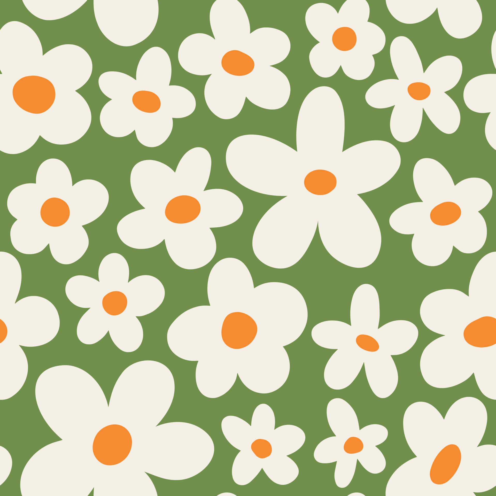 Einweißes Und Oranges Florales Muster Auf Grün Wallpaper