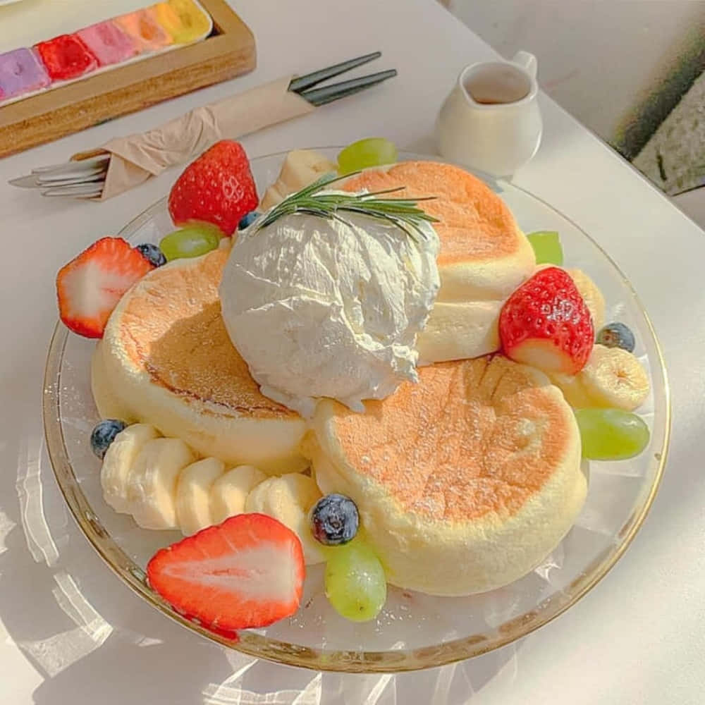 A Plate With Fruit And Ice Cream