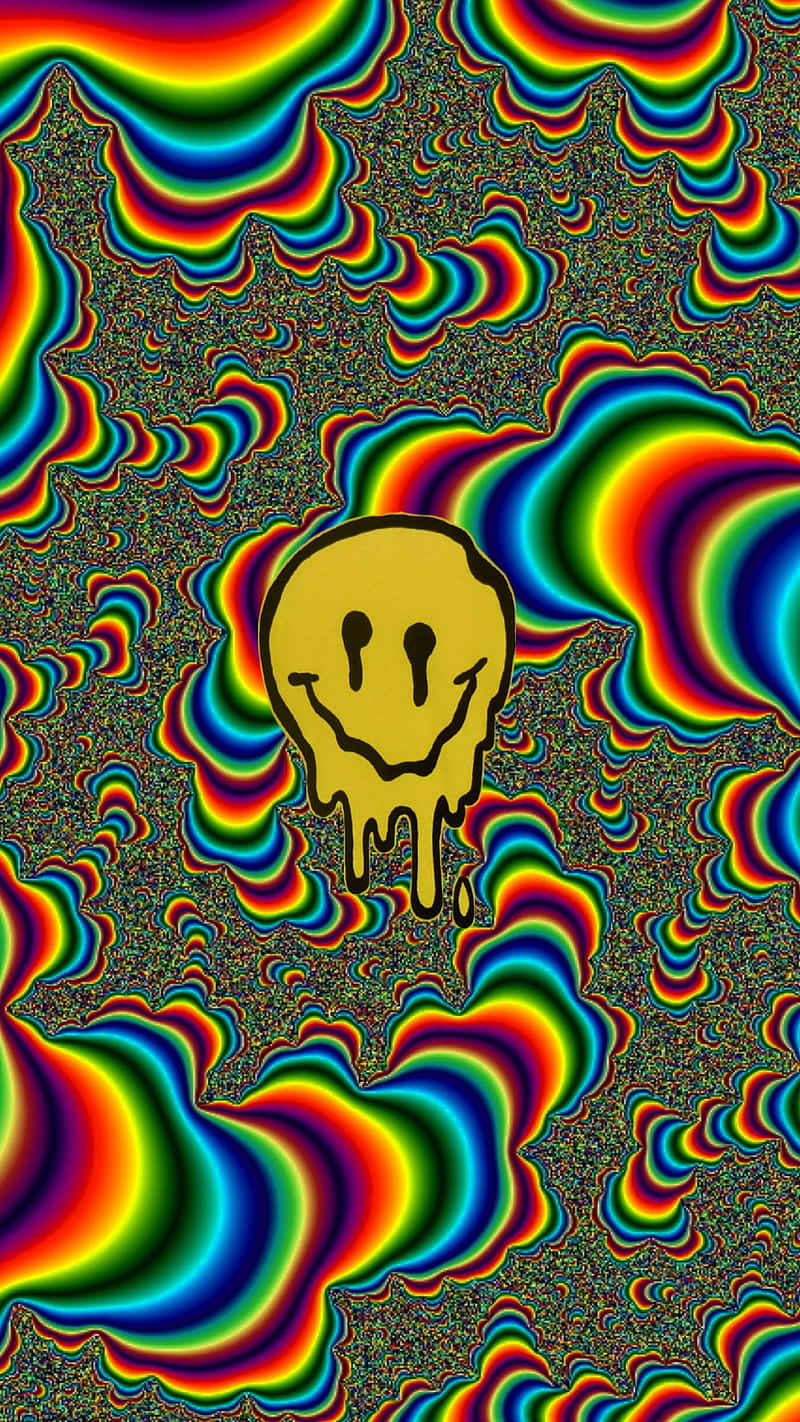 A Colorful Psychedelic Art With A Yellow Smiley Face Wallpaper