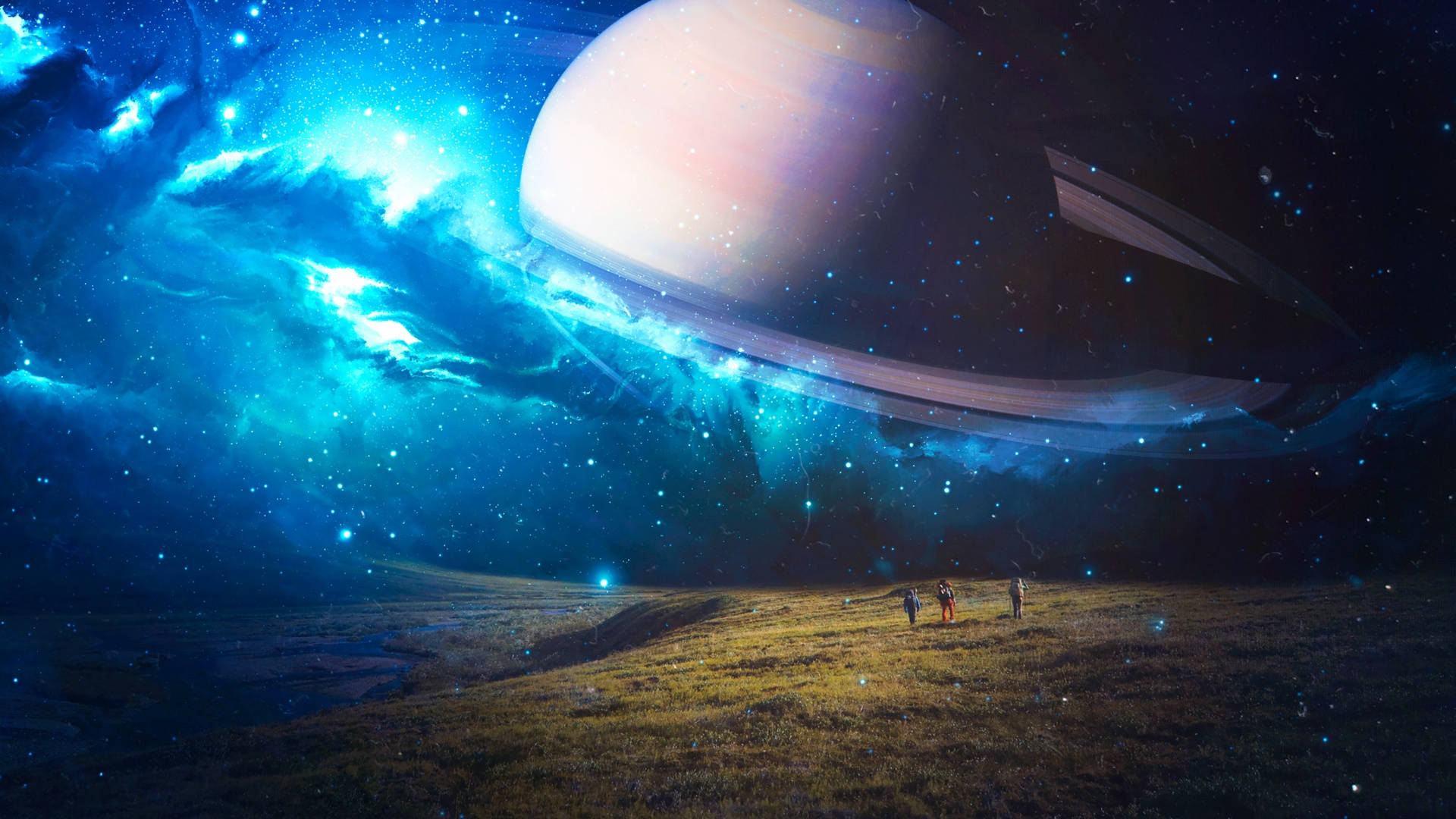 Aesthetic Galaxy Featuring Earth And Saturn