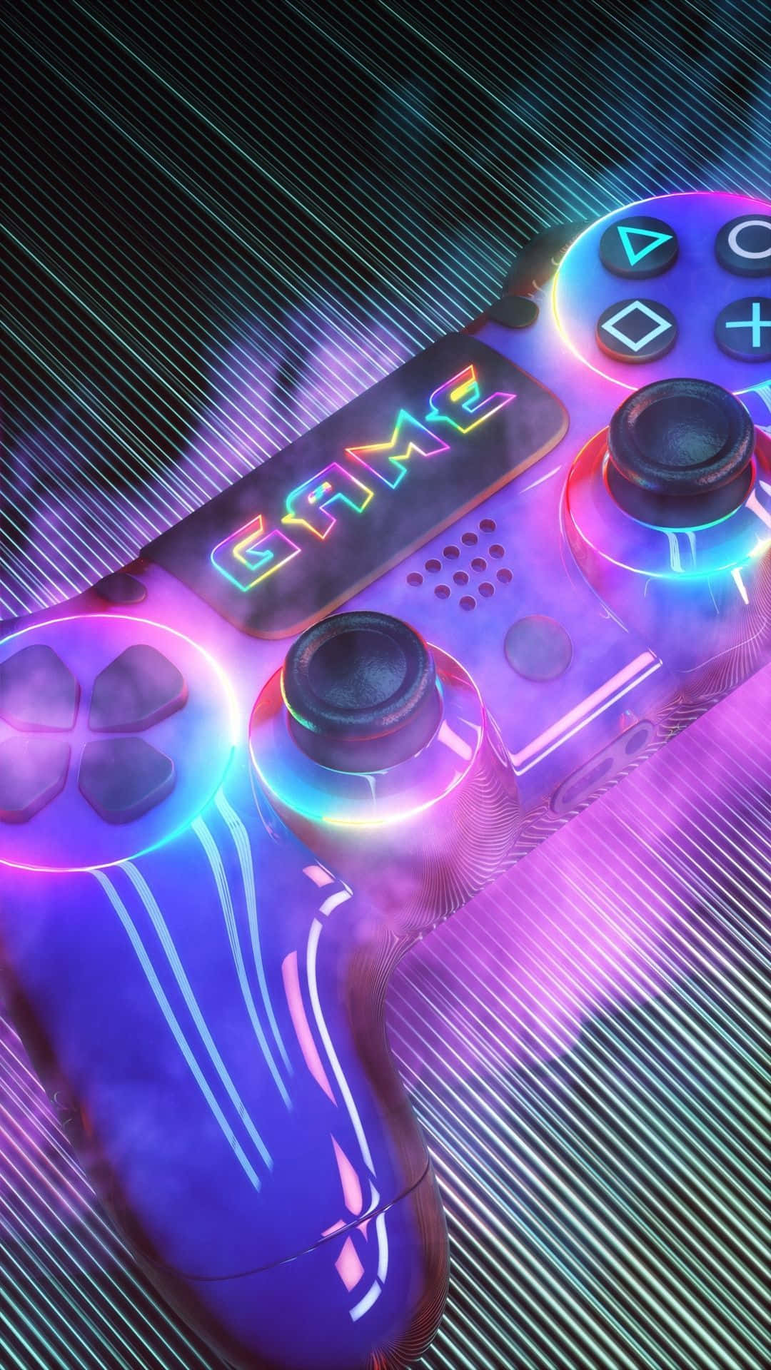 A Neon Colored Game Controller With Glowing Lights Wallpaper