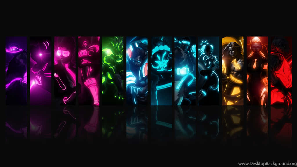 A Group Of Colorful Characters In A Dark Background Wallpaper