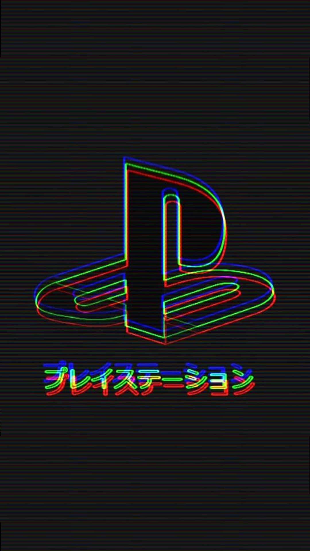 Et Playstation-logo med en regnbue baggrund. Wallpaper