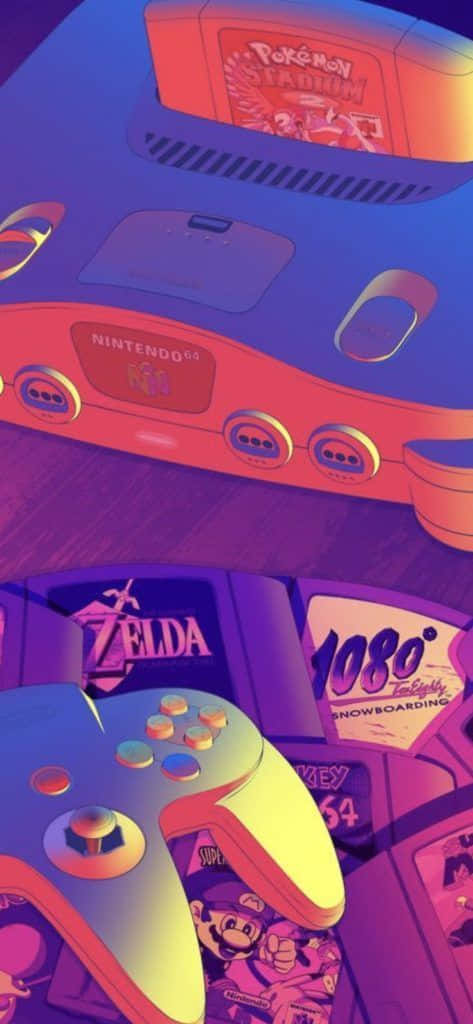 En Nintendo-spillekonsol med et Nintendo-spil på det. Wallpaper