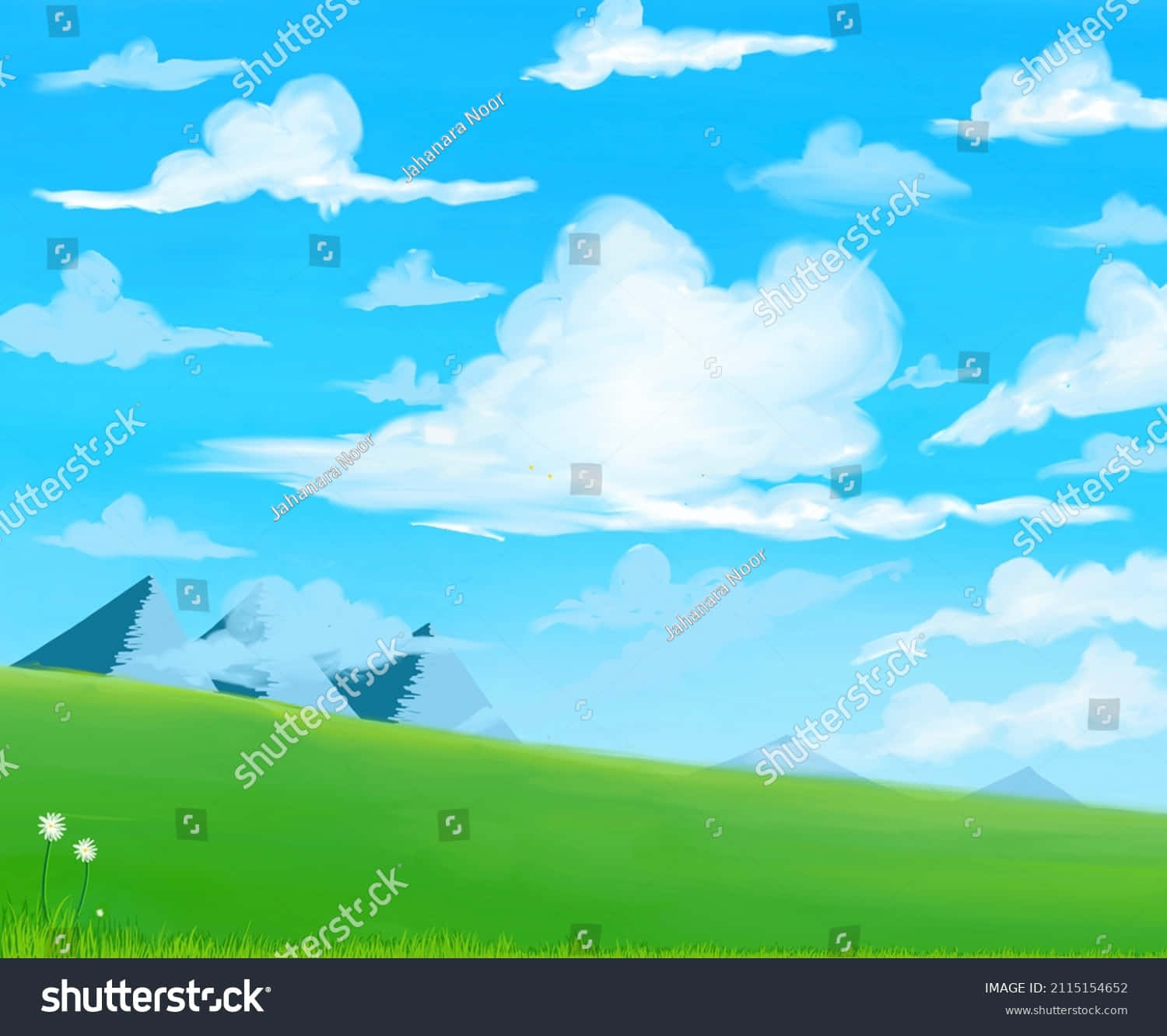 Paisajede Dibujos Animados Con Nubes Y Montañas En Stock Vector Fondo de pantalla