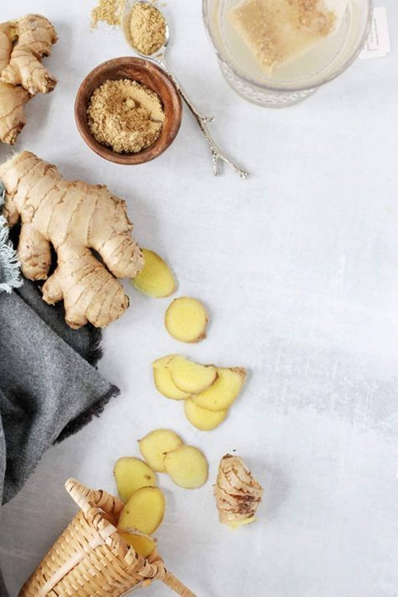 Aesthetic Ginger Root And Spice Flat Lay Wallpaper