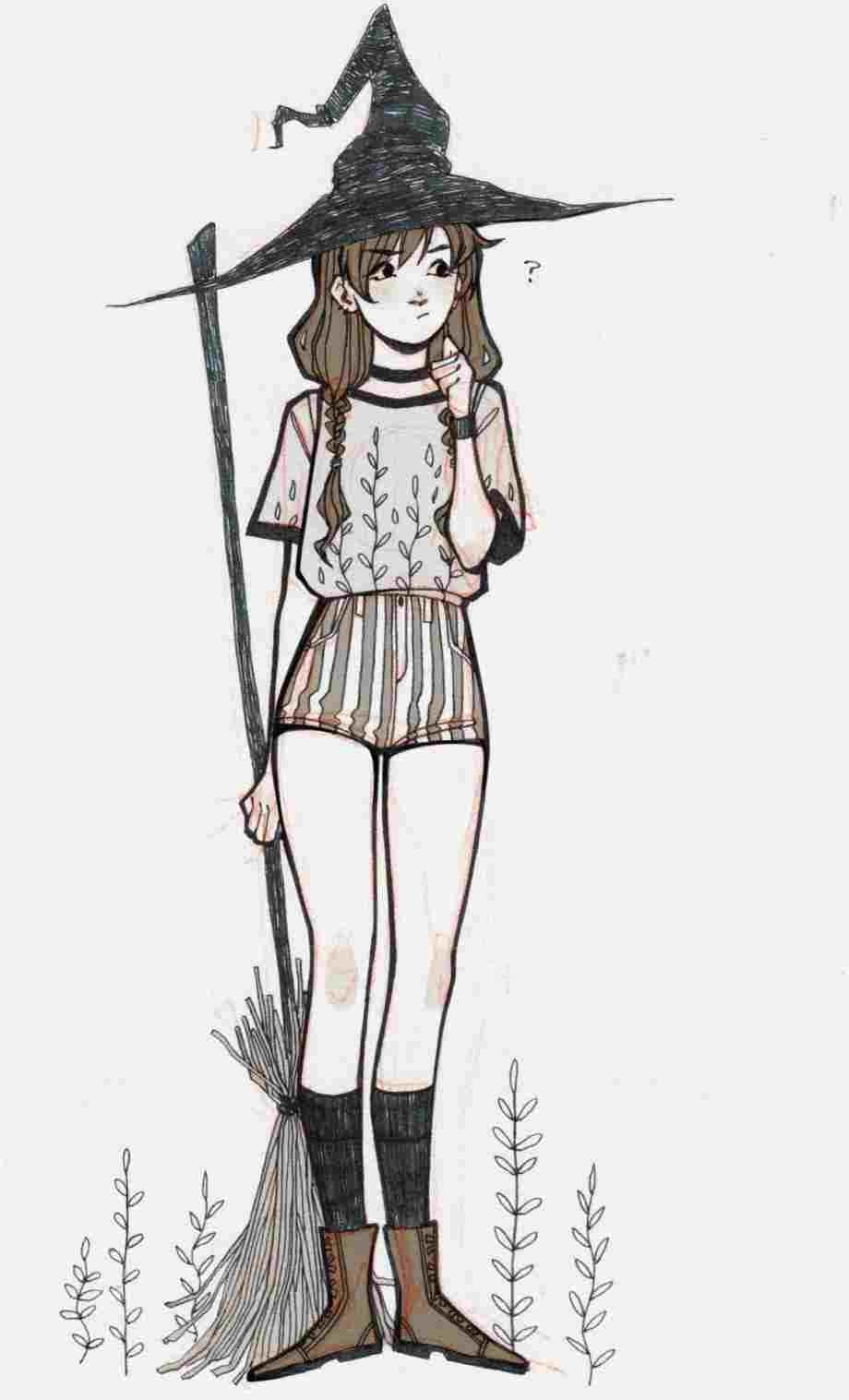 Dibujoestético De Una Chica Bruja De Cómic. Fondo de pantalla